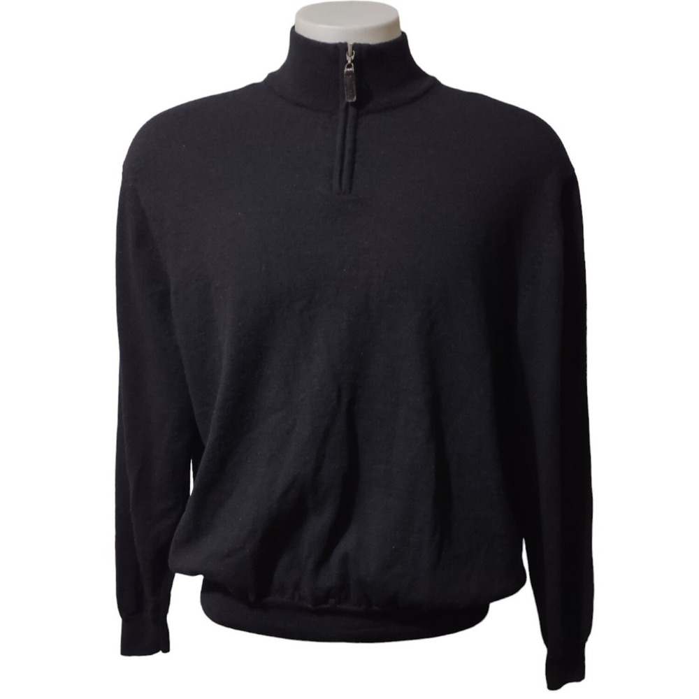 Merino Wool Sweater Club Room Estate Merino Men's XXL Pullover 1/4 Zip Black